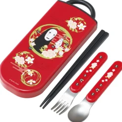 Outlet Maison Ghibli Dark Red Set Chopsticks Spoon Fork No Face - Spirited Away