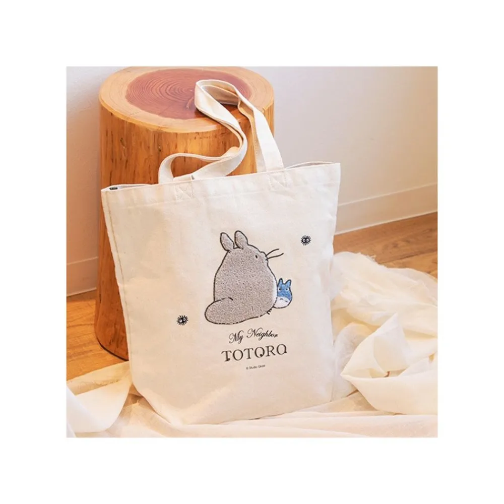 Best Maison Ghibli Embroidery Canvas Tote Bag Walking Away - My Neighbor Totoro