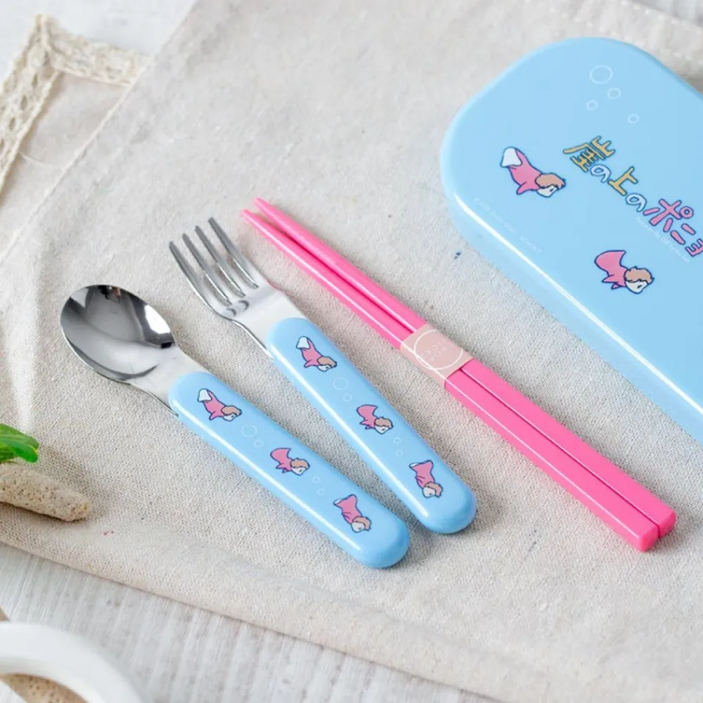 Online Maison Ghibli Set Chopsticks Spoon Fork Ponyo In The Ocean - Ponyo On The Cliff
